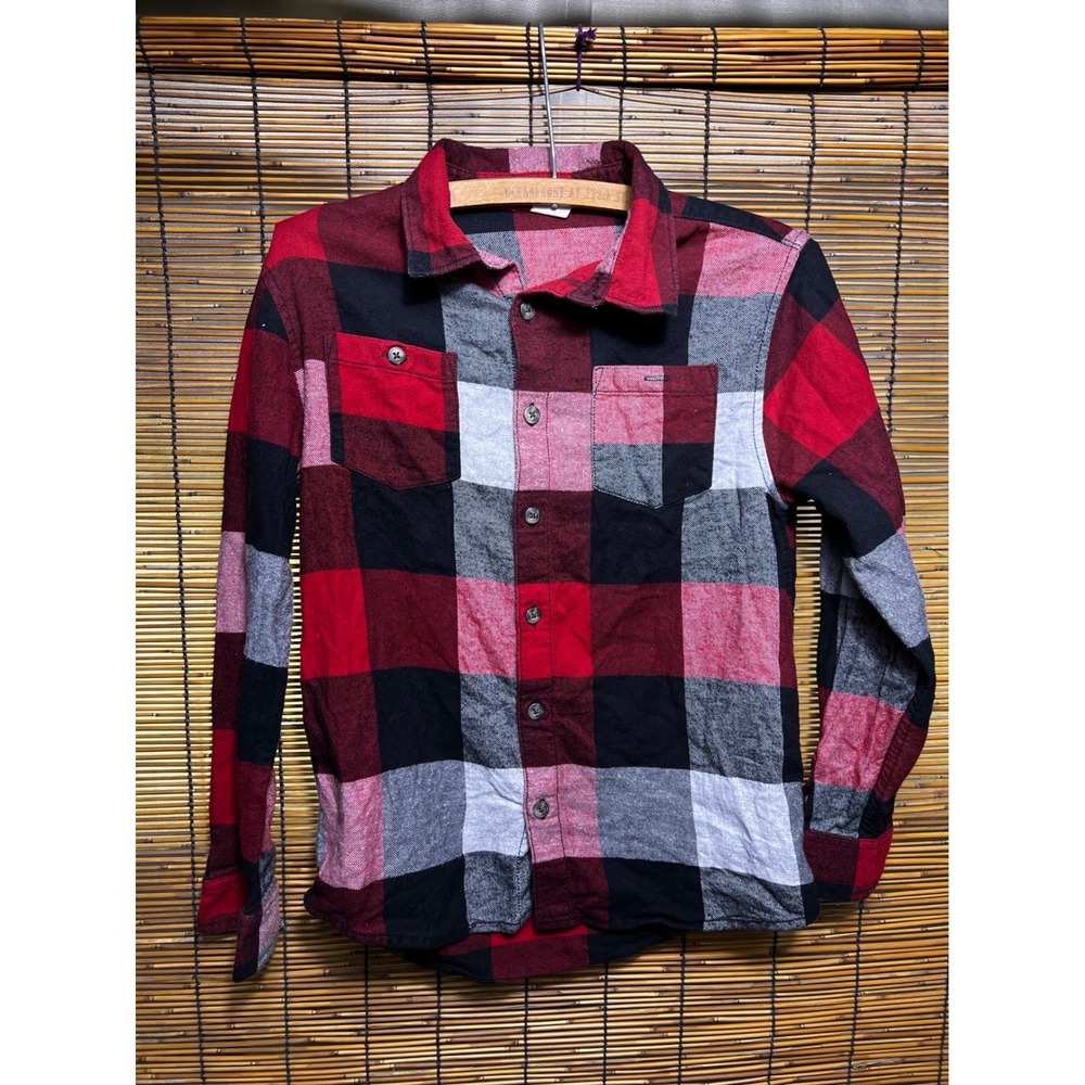 Gymboree Boys L 10-12 Red Black Buffalo Plaid Flannel Button Down Shirt 2017